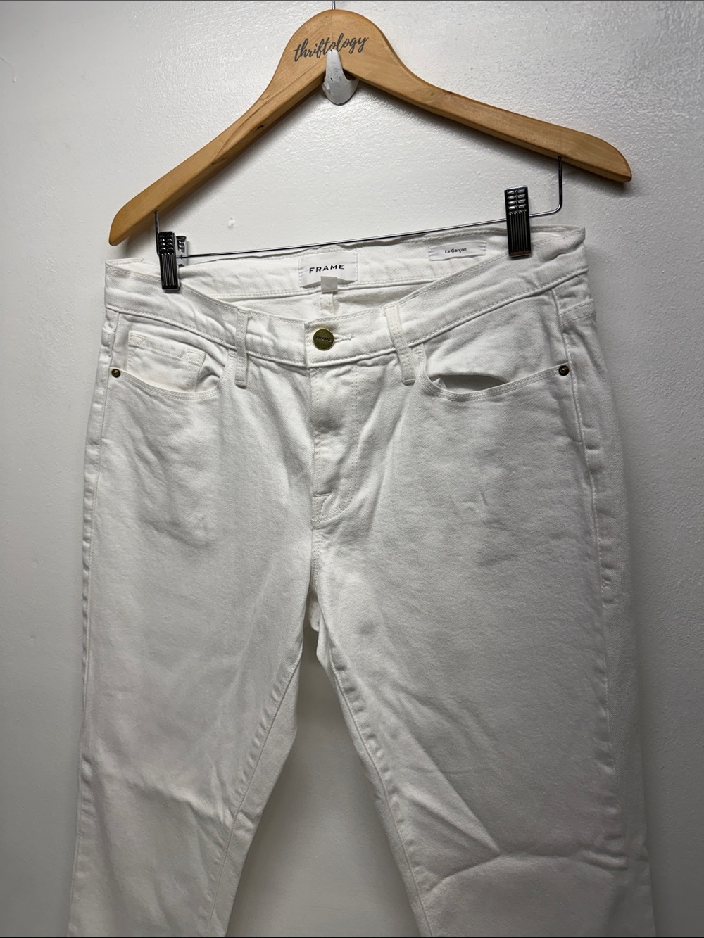 Frame Le Garcon Jeans Mid Rise Cotton Denim Pants Straight Leg 5 Pocket White 29 - Picture 3 of 11